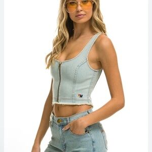 Aviator Nation DENIM TOP ZIP FRONT BUSTIER - VINTAGE
